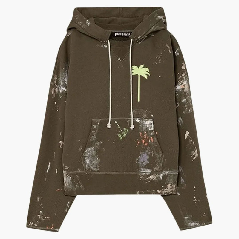 Palm Angels malované syrové řezané mikiny zelené