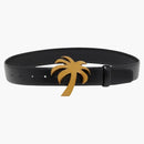 Palm Angels Palm Tree Buckle Leather Belt Black/Gold-Tone
