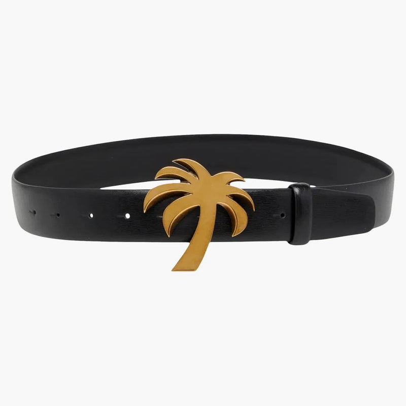 Palm Angels Palm Treeč kožený pás černý/zlatý tóne