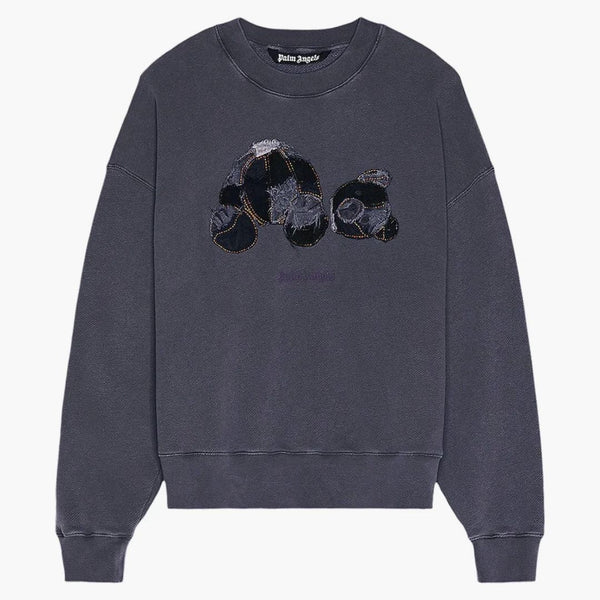 Palm Angels Patchwork Riped Bear CrewNeck Grey