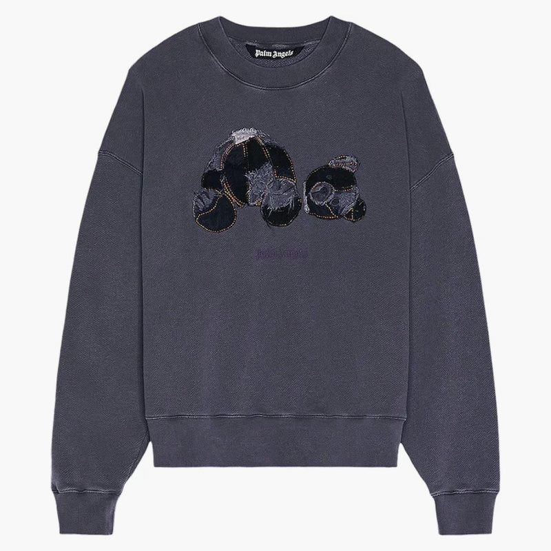Palm Angels Patchwork Riped Bear CrewNeck Grey