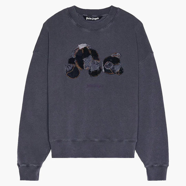 Palm Angels Patchwork Rippled Bear Crewneck Indigo Light