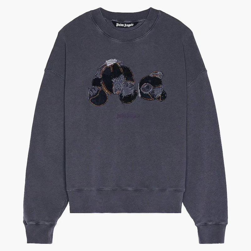 Palm Angels Patchwork Rippled Bear Crewneck Indigo Light