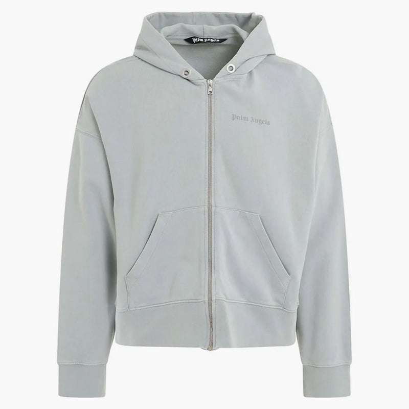 Palm Angels Reverse Logo Zipped Hooded Jacket Grey