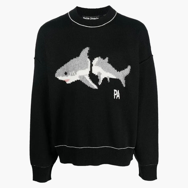 Palm Angels Shark Wool Pletení svetr černá/světle šedá