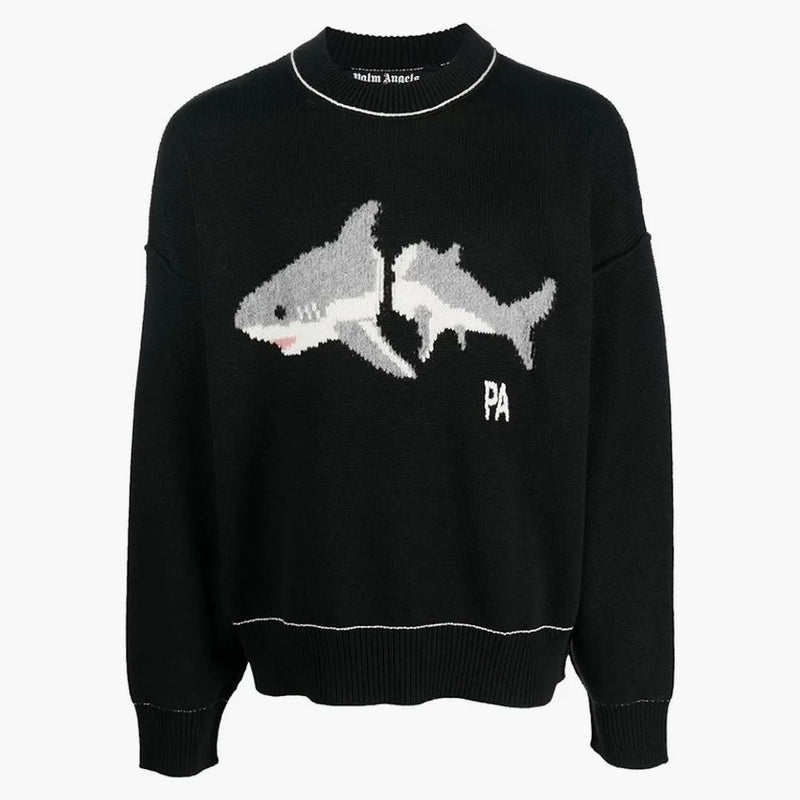 Palm Angels Shark Wool Pletení svetr černá/světle šedá