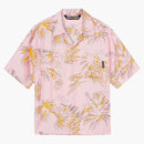 Palm Angels Silk Abstract Palms Bowling Shirt Pink/Gold