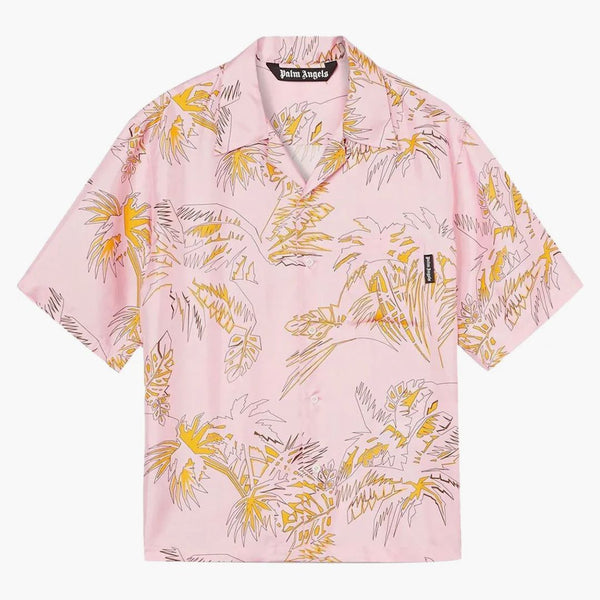Palm Angels Silk Abstrakt Palms Bowling Shirt Pink/Gold