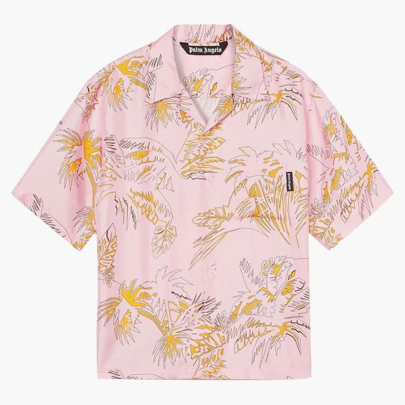 Palm Angels Silk Abstrakt Palms Bowling Shirt Pink/Gold