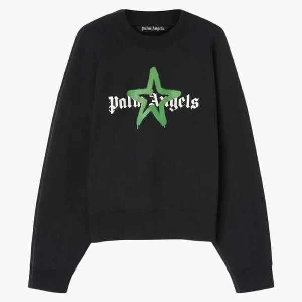 Hvězda Palm Angels postříkala Crewneck Black/Green