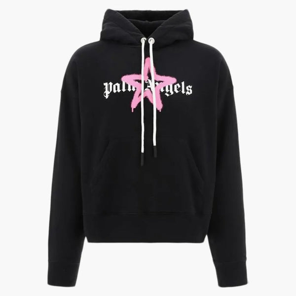 Palm Angels Star Spray Logo Popover Hoodie Black/Pink