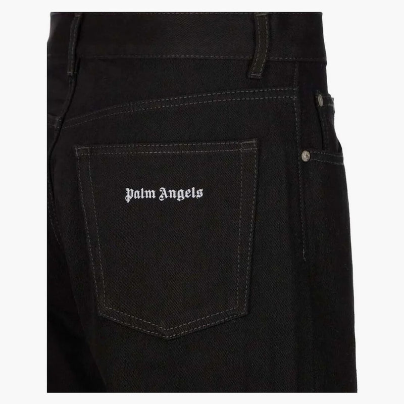 Palmové andělé rovné nohy nohy malé kapsy logo džíny černé