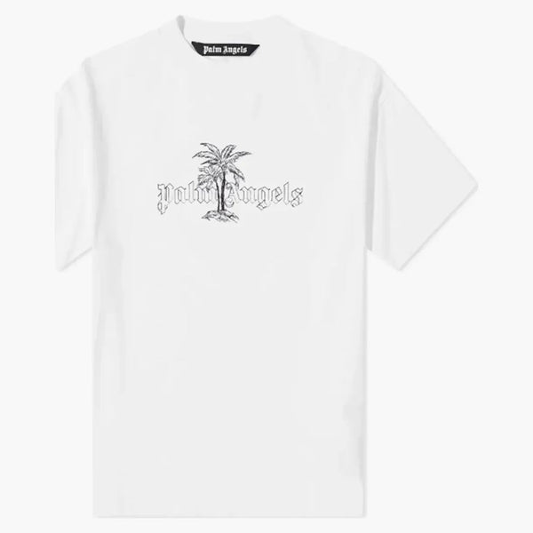 Tričko Logo Palm Angels Sunset Palm bílé/černé