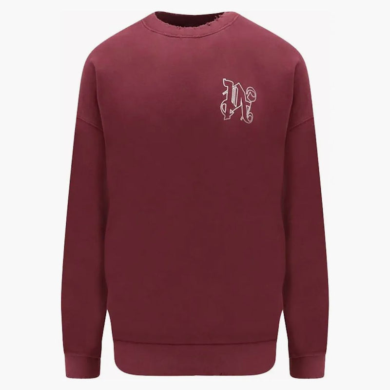 Palm Angels Vintage Effect PA logo mikina burgundie