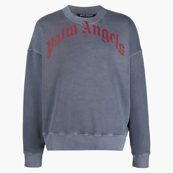 Palm Angels Vintage Wash Curved Logo CrewNeck Navy