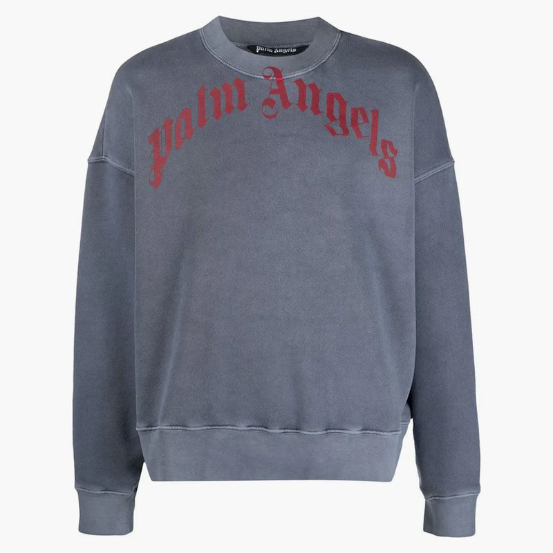 Palm Angels Vintage Wash Curved Logo CrewNeck Navy