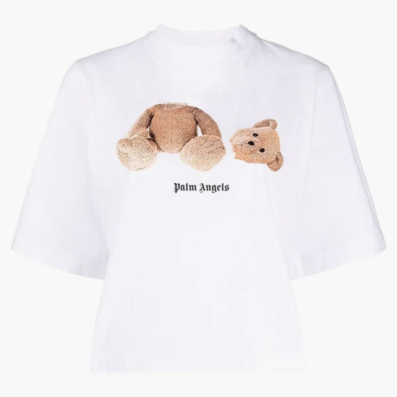 Palm Angels Womens björn beskuren t-shirt vit/brun