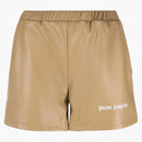 Palm Angels Womens Faux Leather Track Shorts Beige/White