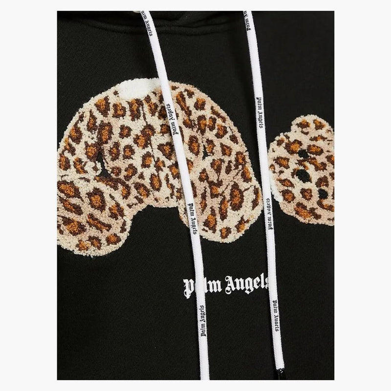 Palm Angels Womens Leopard Bear Hoodie Black/brown