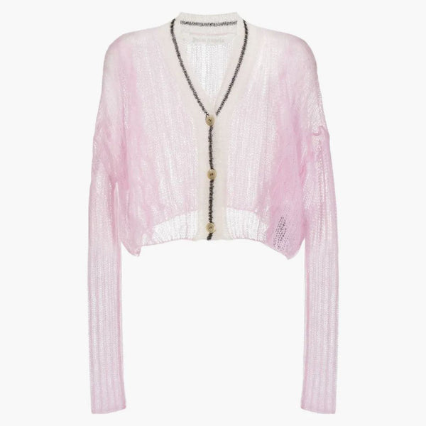 Palm Angels Women's Mohair Wool Blend Contrasting Trim Cardigan Pink/cloud White