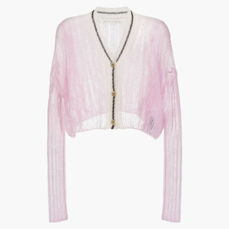 Palm Angels Dámská vlna Mohair Wool Blend Kontrast Trim svetr růžová/cloud bílý