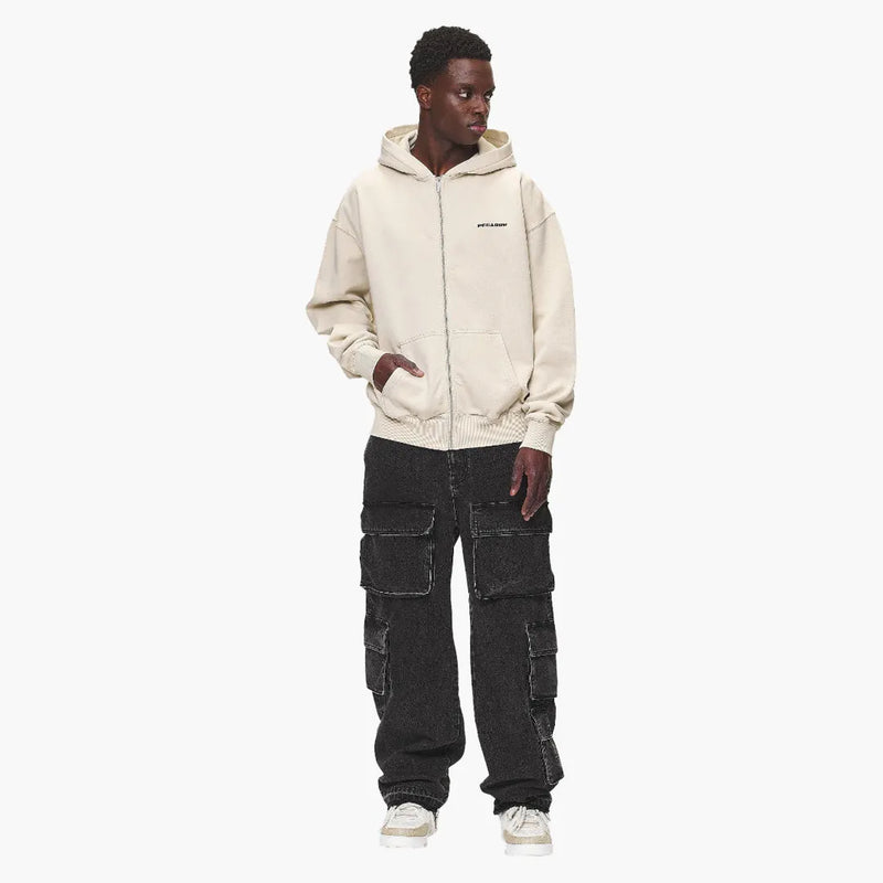 Pegador Colne Logo Oversized Zip Up Hoodie Desert Sand Model