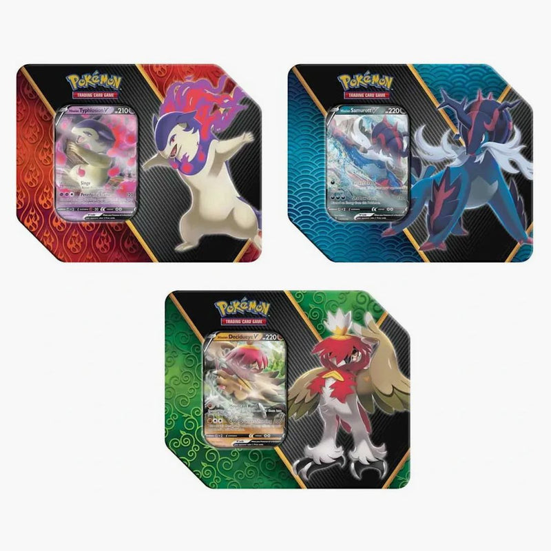 Pokémon Tcg Divergent Powers Hisuian Decidueye V/hisuian Typhlosion V/hisuian Samurott V Tin 3x Bundle