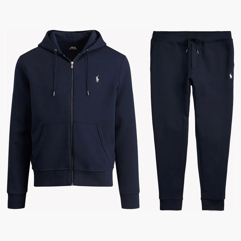 Polo Ralph Lauren podwójny z kapturem z kapturem z bluzą z bluzą i podwójny jogger spodni Aviator Navy