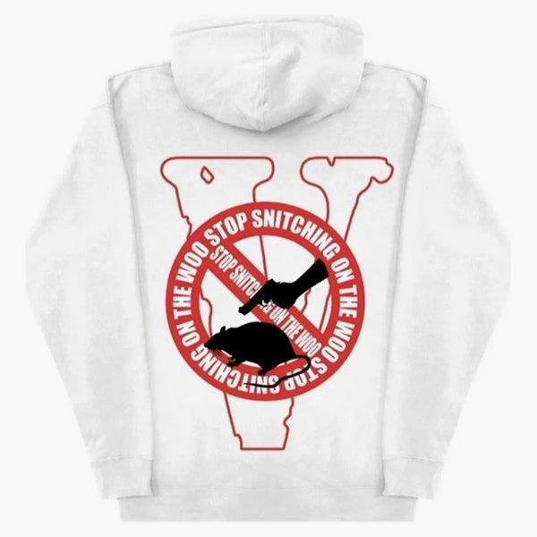 Pop Smoke X Vlone Stop Snitching Hoodie White/red