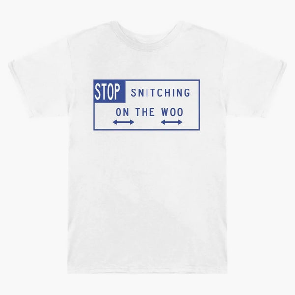 Pop Smoke x Vlone Stop Snitching T-shirt biały/niebieski