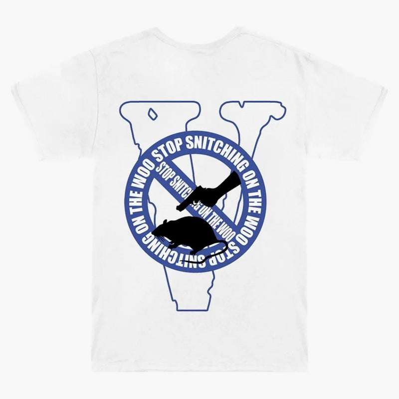 Pop Smoke x Vlone Stop Snitching T-shirt biały/niebieski