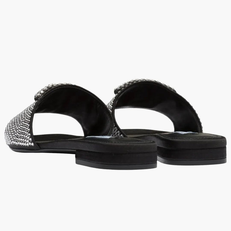 Prada 10mm Crystal Slides Black Satin