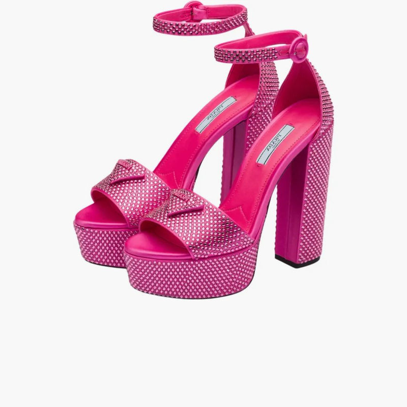 Prada 135mm Crystal Platform Sandals Begonia Pink Satin