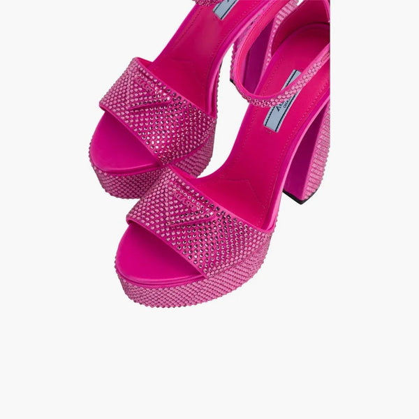 Prada 135mm Crystal Platform Sandals Begonia Pink Satin