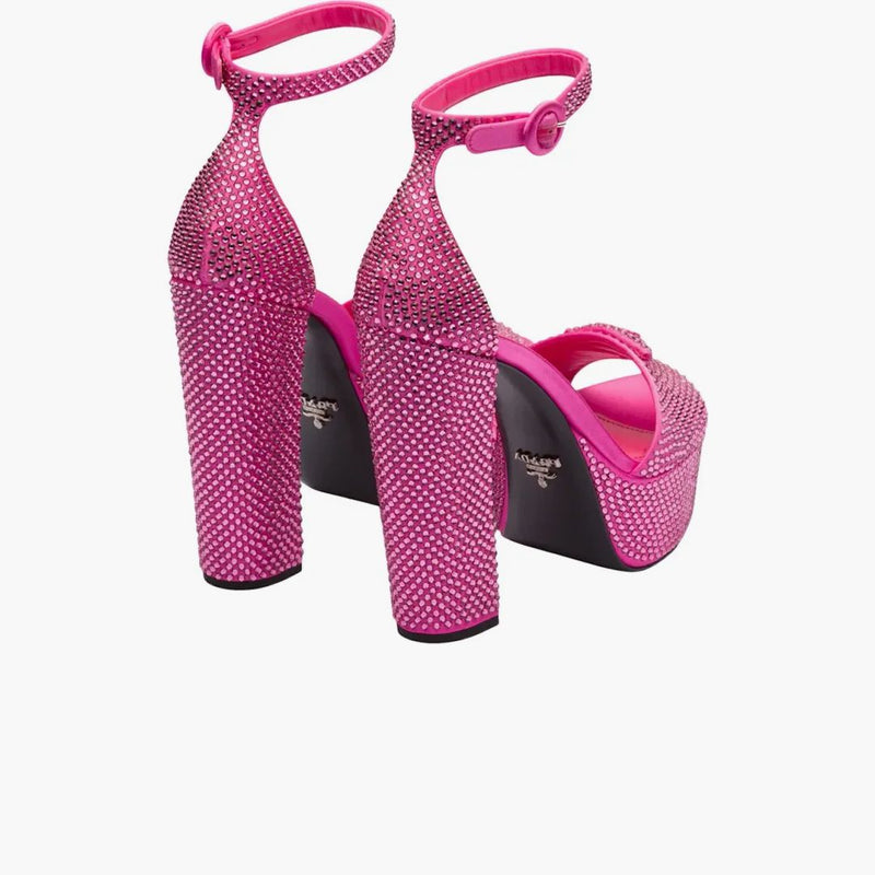 Prada 135mm Crystal Platform Sandals Begonia Pink Satin