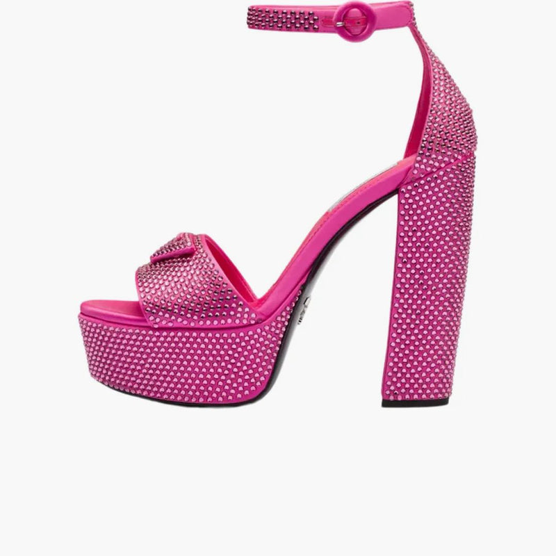 Prada 135mm Crystal Platform Sandals Begonia Pink Satin