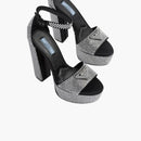 Prada 135mm Crystal Platform Sandals Black Satin