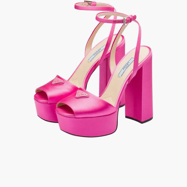 Prada 135mm Platform Sandals Begonia Pink Satin