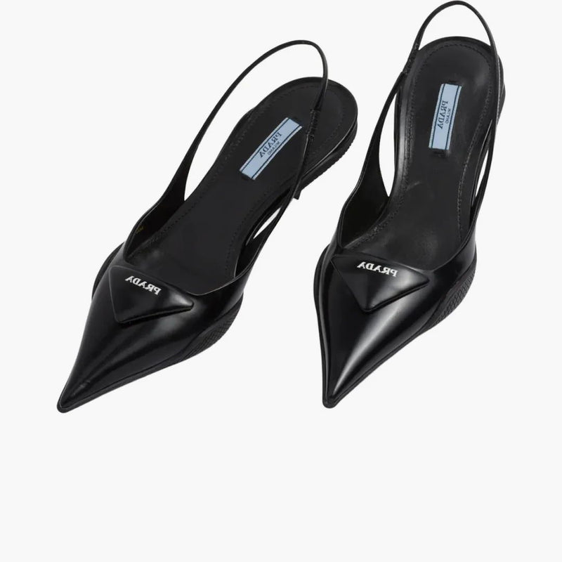 Prada 30mm Sling-back Pumps Black Brushed Leather