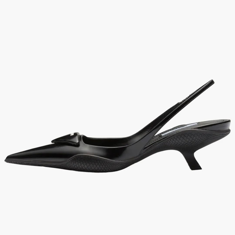 Prada 30mm Sling-back Pumps Black Brushed Leather