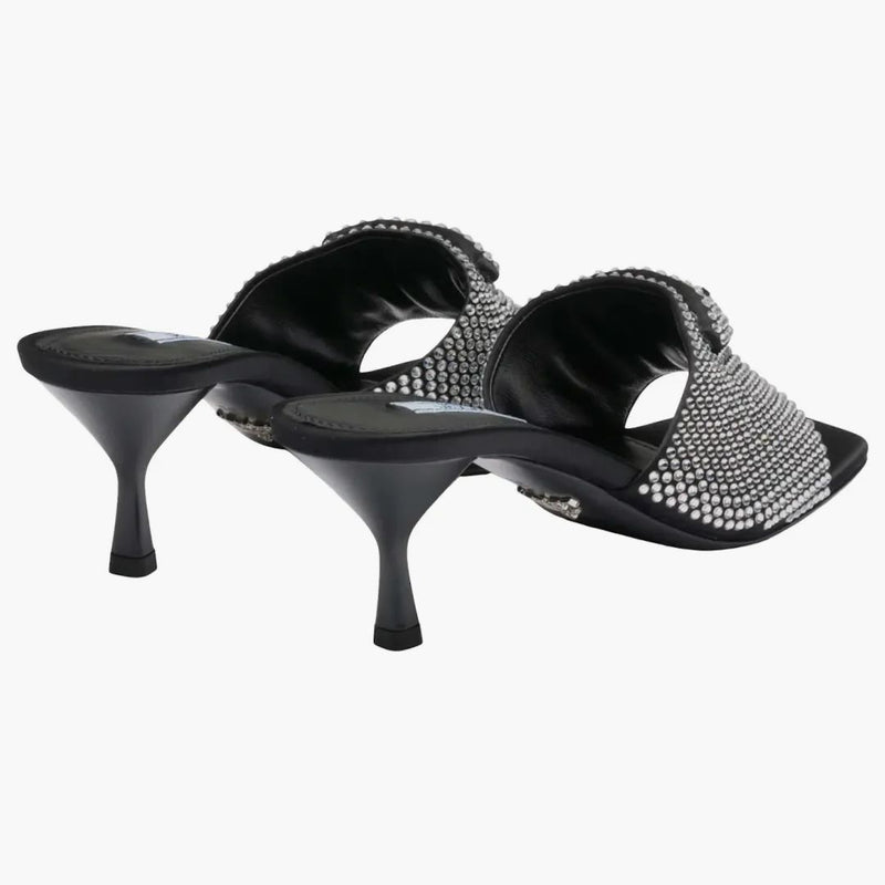 Prada 65mm Crystal Heeled Sandals Black Satin