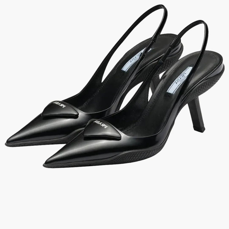 Prada 65mm Sling-back Pumps Black Brushed Leather