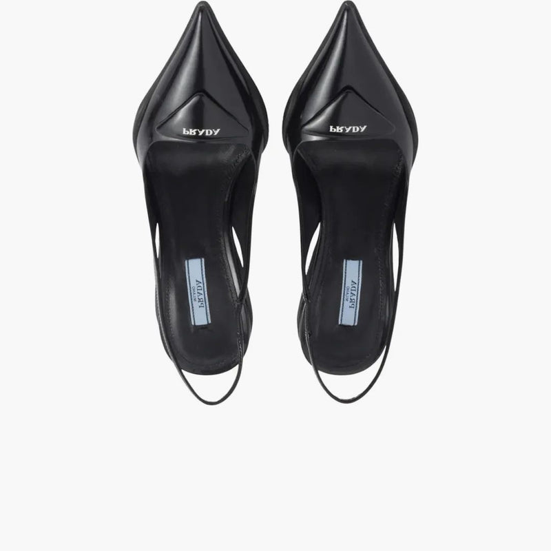 Prada 65mm Sling-back Pumps Black Brushed Leather