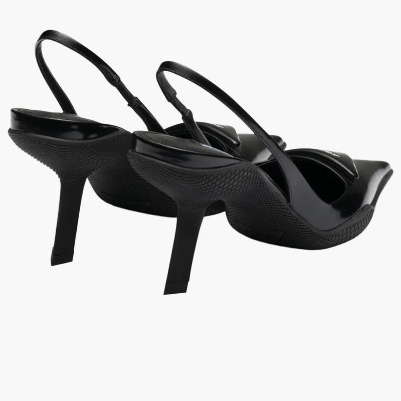 Prada 65mm Sling-back Pumps Black Brushed Leather