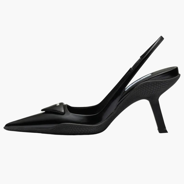 Prada 65mm Sling-back Pumps Black Brushed Leather