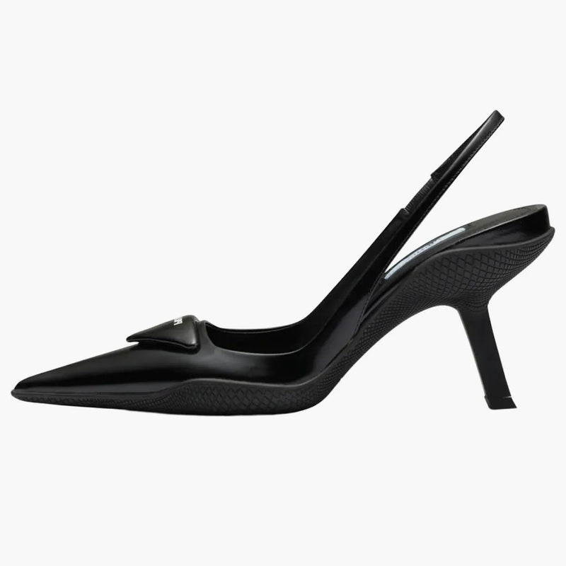 Prada 65mm Sling-back Pumps Black Brushed Leather