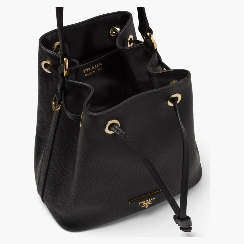 Prada Bucket Bag Saffiano Leather Gold-tone Black