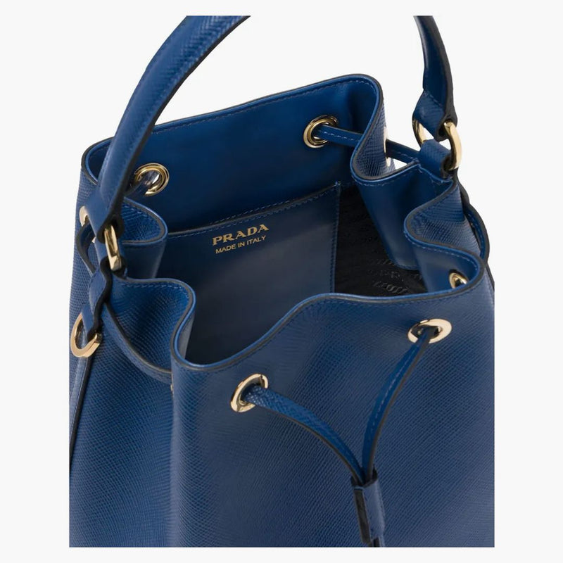 Prada Bucket Bag Saffiano Leather Gold-tone Blue