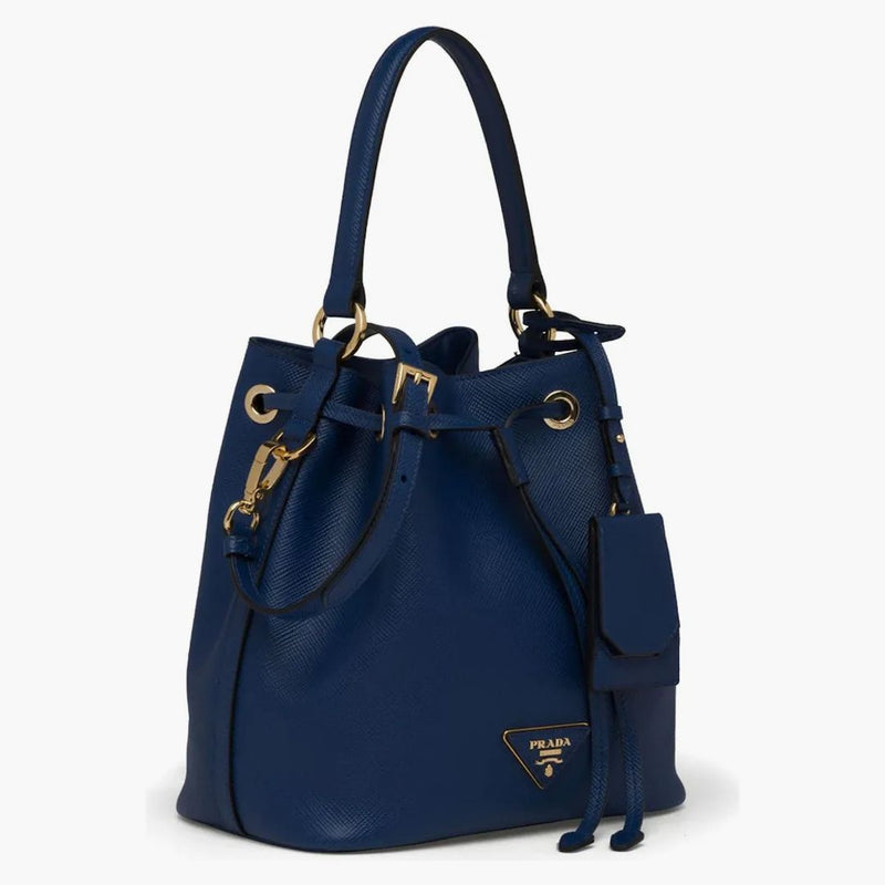 Prada Bucket Bag Saffiano Leather Gold-tone Blue