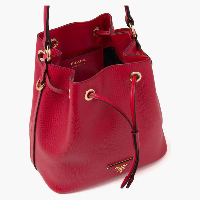 Prada Bucket Bag Saffiano Leather Gold-tone Red